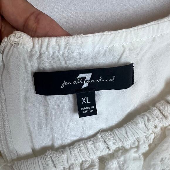 7 FOR ALL MANKIND EYELET PUFF SLEEVES WHITE SUMMER MINI DRESS SIZE LG - Picture 6 of 8